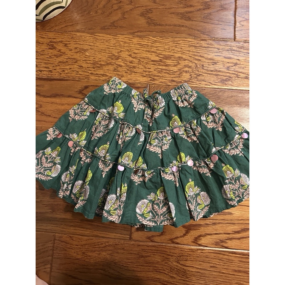 Pink Chicken New York Girls Allie Skirt 5Y Green Floral Tiered Cotton Sequin